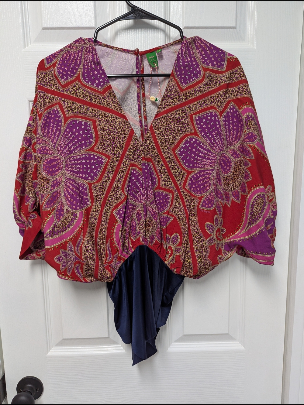 Farm Rio Vibrant Floral Boho Bodysuit in Red & Purple - Picture 2 of 9